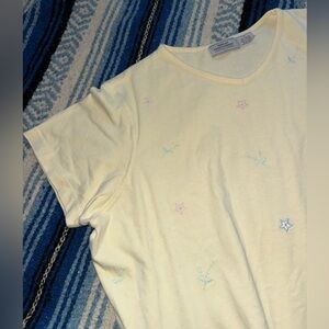 Vintage Great Northwest pastel yellow flower embroidered short sleeve shirt 1X